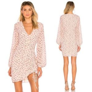 L’Academie The Pearl Ruched Long Sleeve Mini Dress in Amber Floral